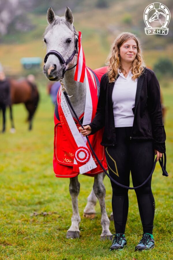 Mistrz Polski koni 4 letnich, wałach MUFAS oo, siwy, wys. 150 cm., po Elgast, od Monerah Al. Shaqab/ Wadee Al Shaqab, hod. Paweł Redestowicz, wł. Anna Sawicka, zawodnik Milena Kamoda, KJ Nowa Ruda