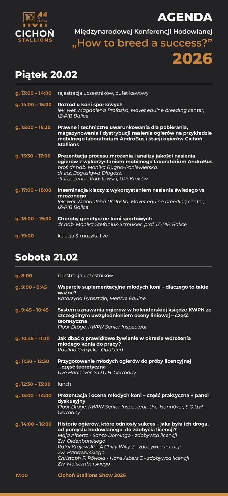 Agenda Międzynarodowej Konferencji Hodowlanej, Radzionków 2026